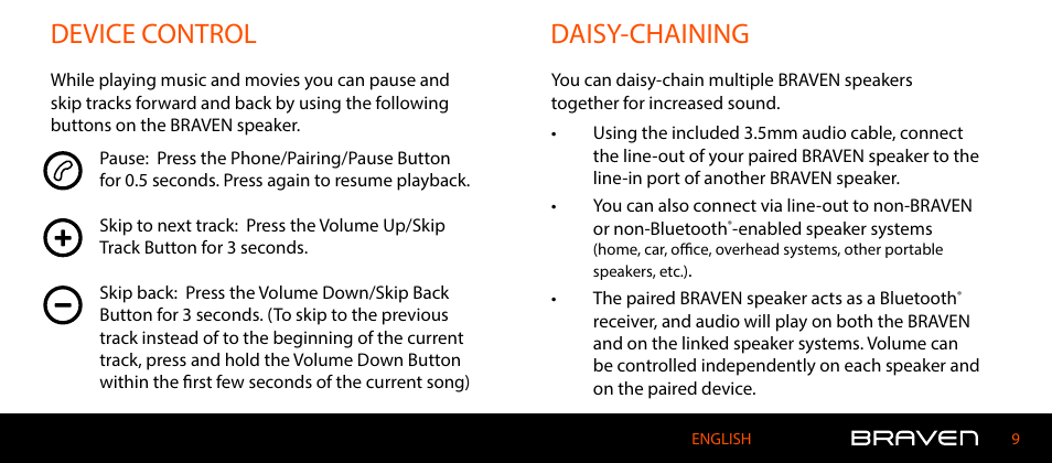 Device control, Daisy-chaining | BRAVEN 600 User Manual | Page 9 / 98