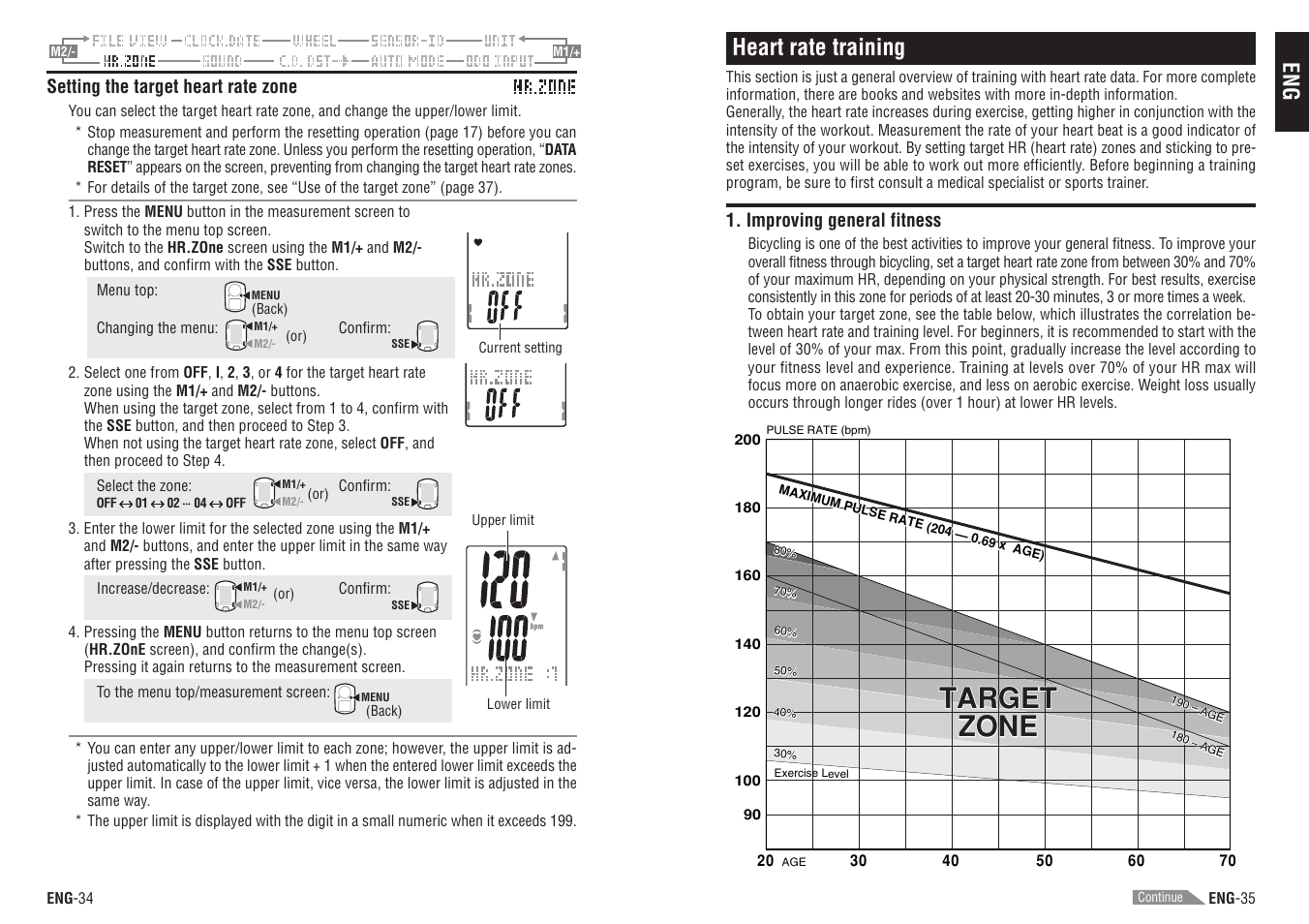 Target zone target zone, Heart rate training | CatEye CC-TR300TW [V3] User Manual | Page 18 / 23