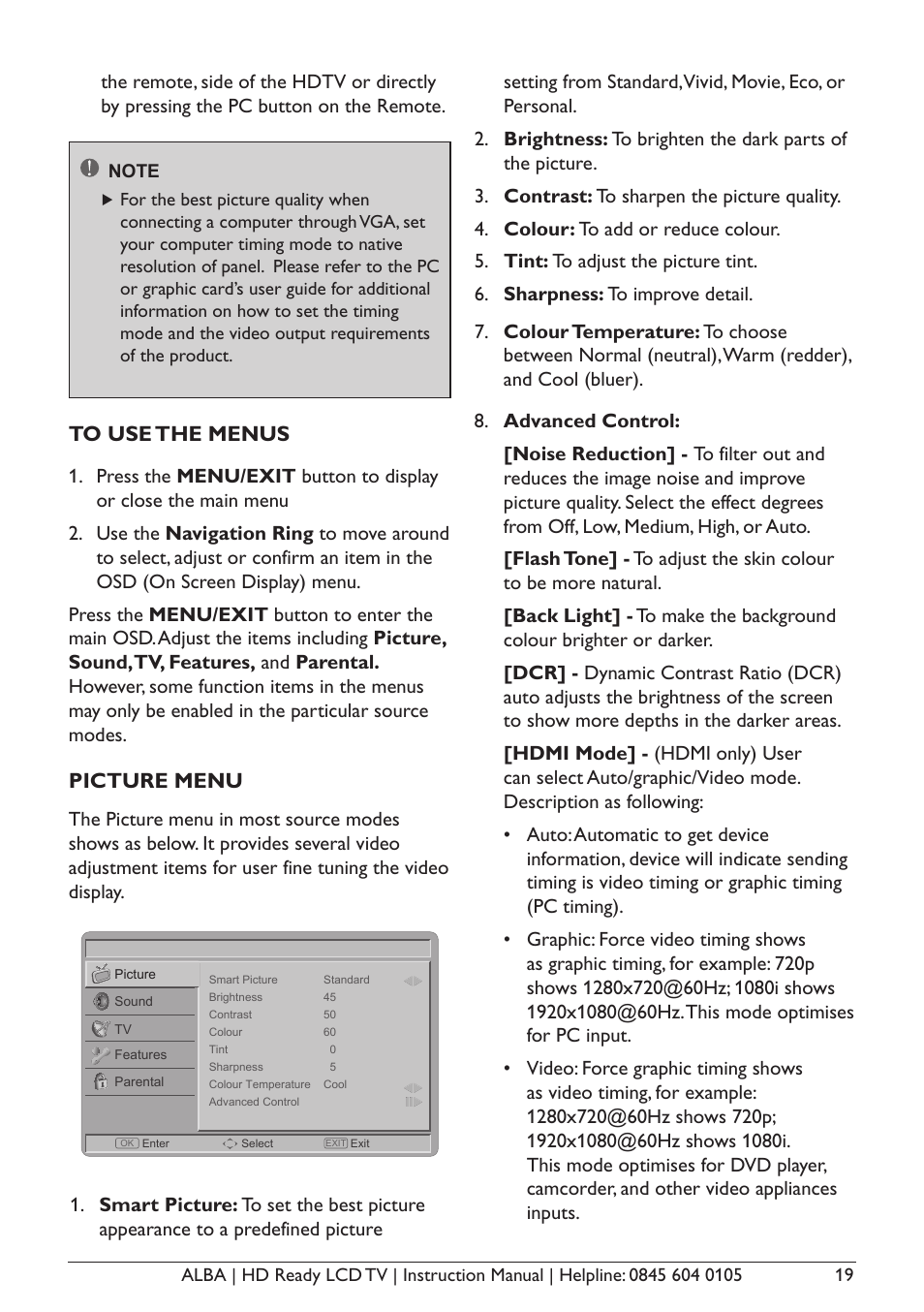 Picture menu | Alba L26M1 User Manual | Page 21 / 40