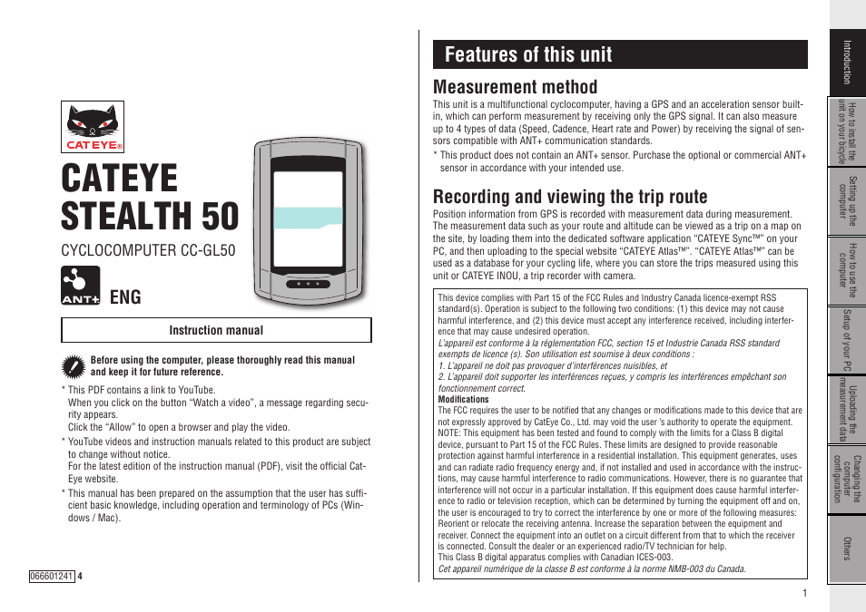 CatEye CC-GL50 [Stealth 50] User Manual | 41 pages