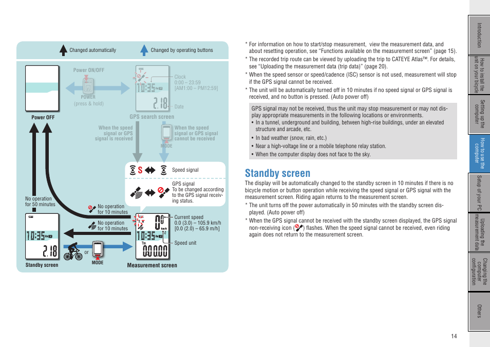 Standby screen | CatEye CC-GL50 [Stealth 50] User Manual | Page 14 / 41