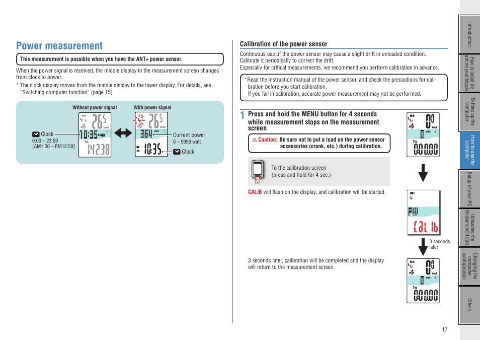 Power measurement, Calibration of the power sensor | CatEye CC-GL50 [Stealth 50] User Manual | Page 17 / 41