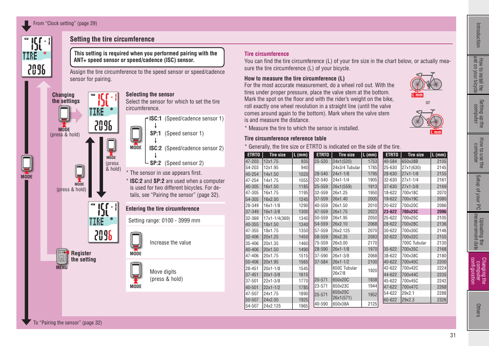 Setting the tire circumference | CatEye CC-GL50 [Stealth 50] User Manual | Page 31 / 41