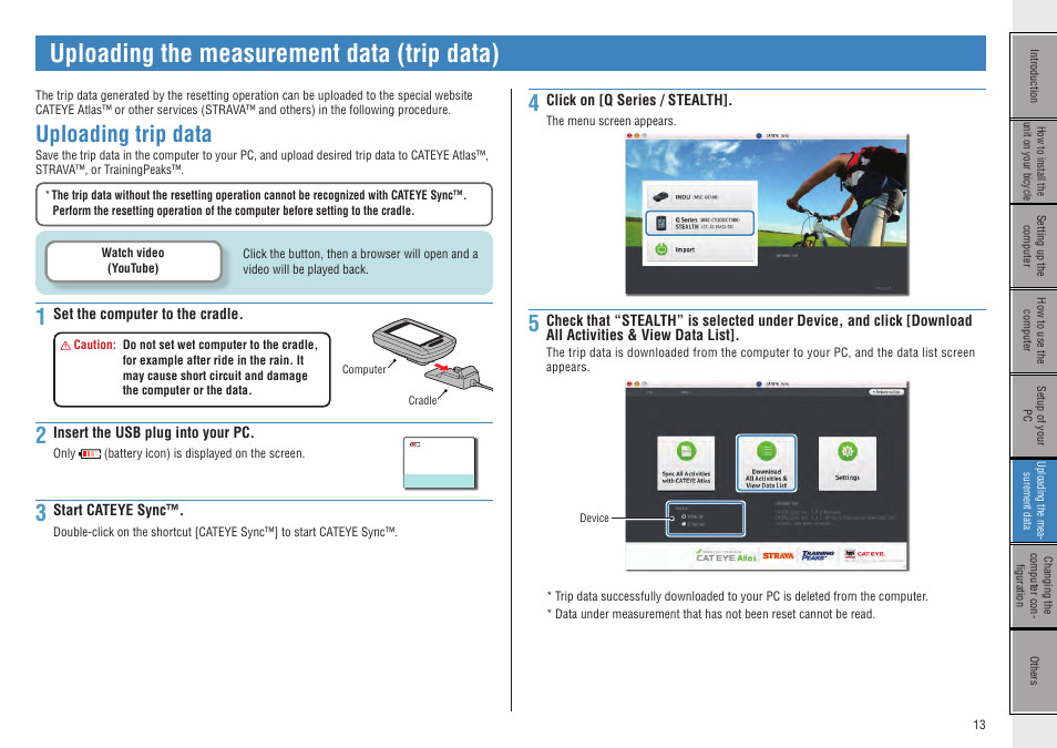 Uploading the measurement data (trip data), Uploading trip data, Surement data | CatEye CC-GL10 [Stealth 10] User Manual | Page 13 / 28