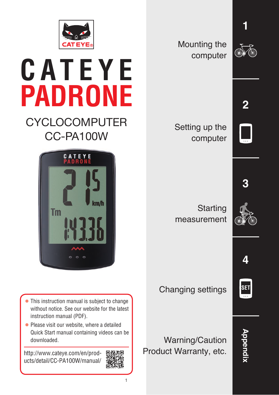 CatEye CC-PA100W [Padrone] User Manual | 13 pages