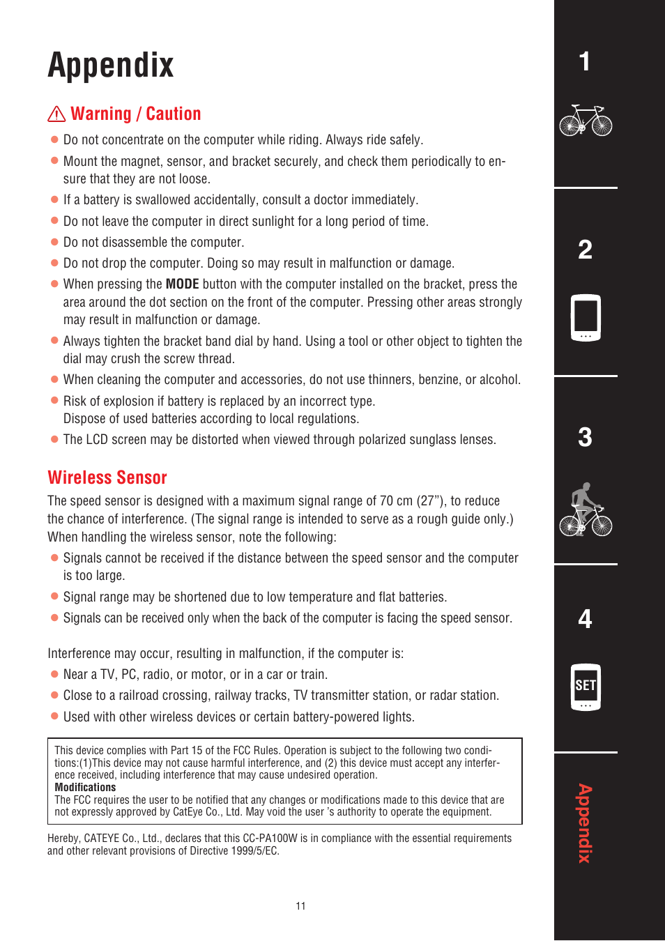 Appendix | CatEye CC-PA100W [Padrone] User Manual | Page 11 / 13