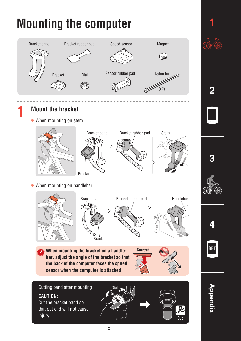 Mounting the computer | CatEye CC-PA100W [Padrone] User Manual | Page 2 / 13