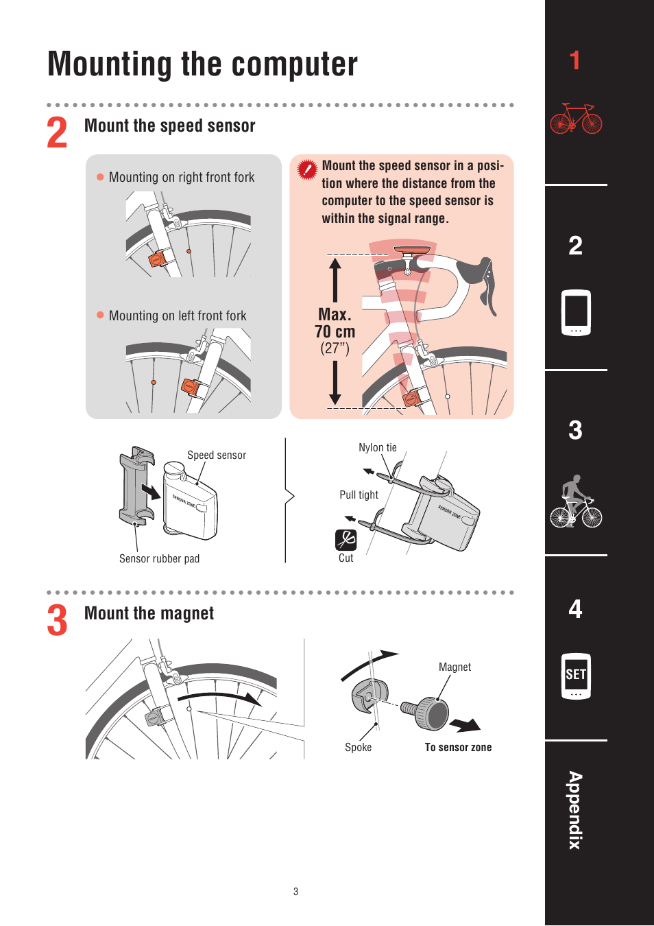 Mounting the computer | CatEye CC-PA100W [Padrone] User Manual | Page 3 / 13