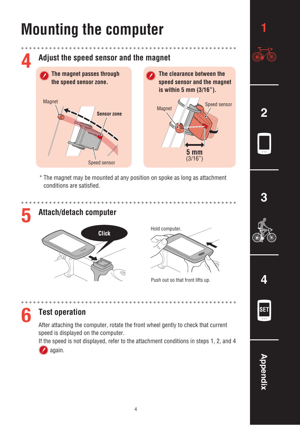 Mounting the computer | CatEye CC-PA100W [Padrone] User Manual | Page 4 / 13