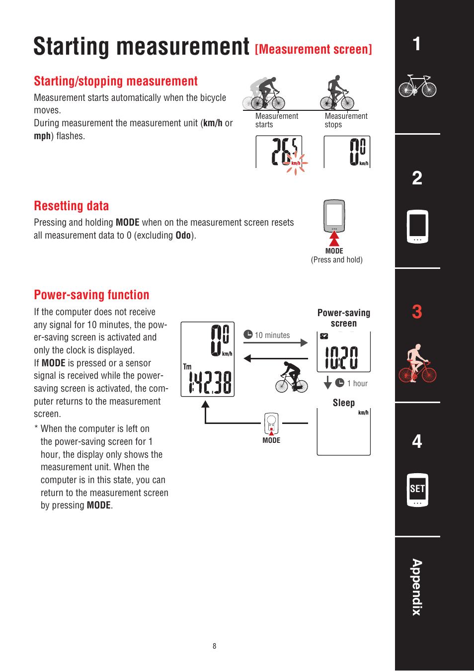 Starting measurement | CatEye CC-PA100W [Padrone] User Manual | Page 8 / 13