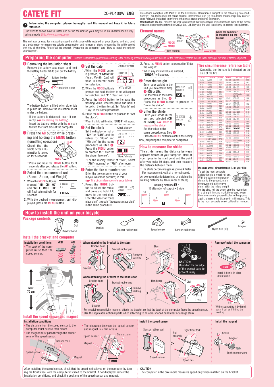 CatEye CC-PD100W [Cateye Fit] User Manual | 3 pages