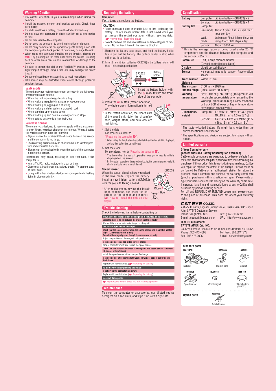 CatEye CC-PD100W [Cateye Fit] User Manual | Page 3 / 3