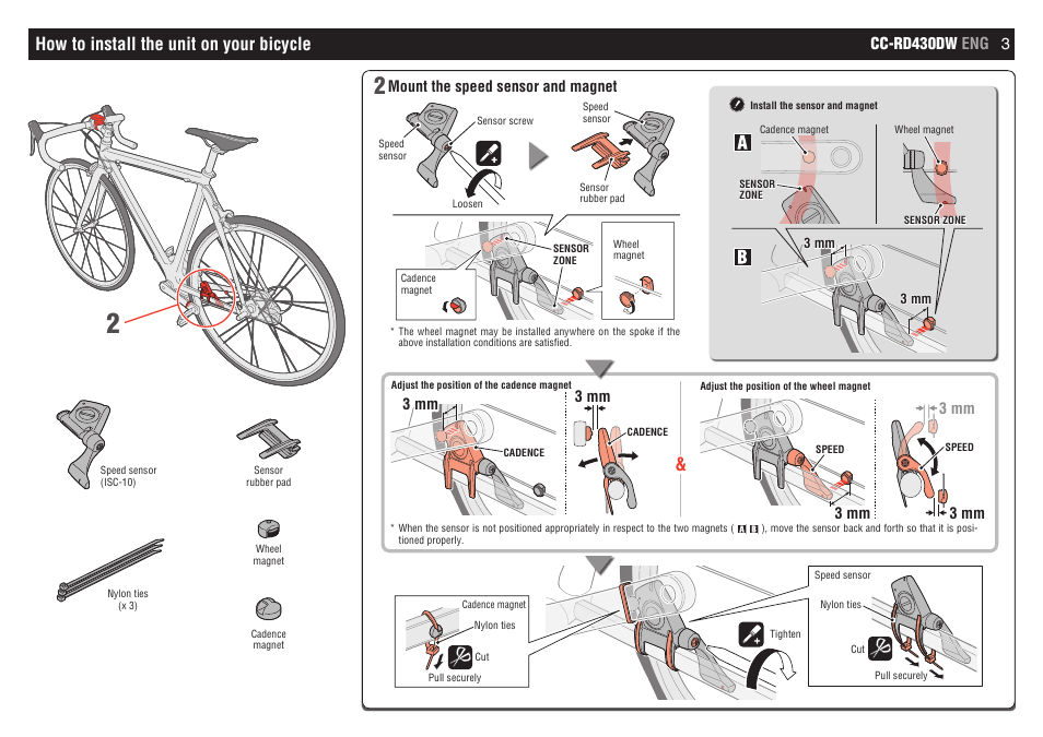 How to install the unit on your bicycle | CatEye CC-RD430DW [Strada Digital Wireless] User Manual | Page 3 / 10