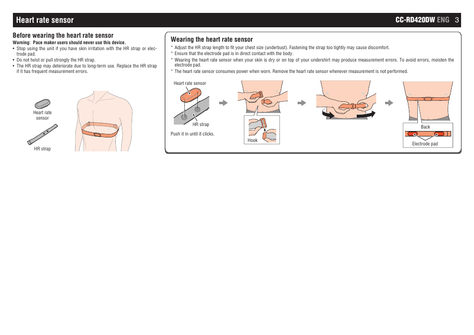 Heart rate sensor, Cc-rd420dw eng 3 | CatEye CC-RD420DW [Strada Digital Wireless] User Manual | Page 3 / 9