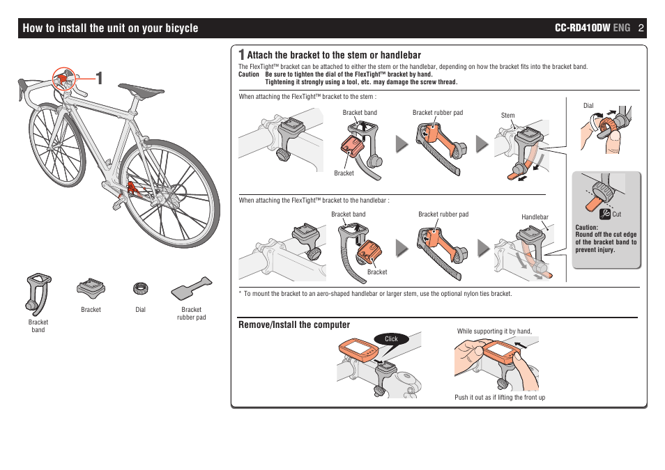 How to install the unit on your bicycle | CatEye CC-RD410DW [Strada Digital Wireless] User Manual | Page 2 / 9