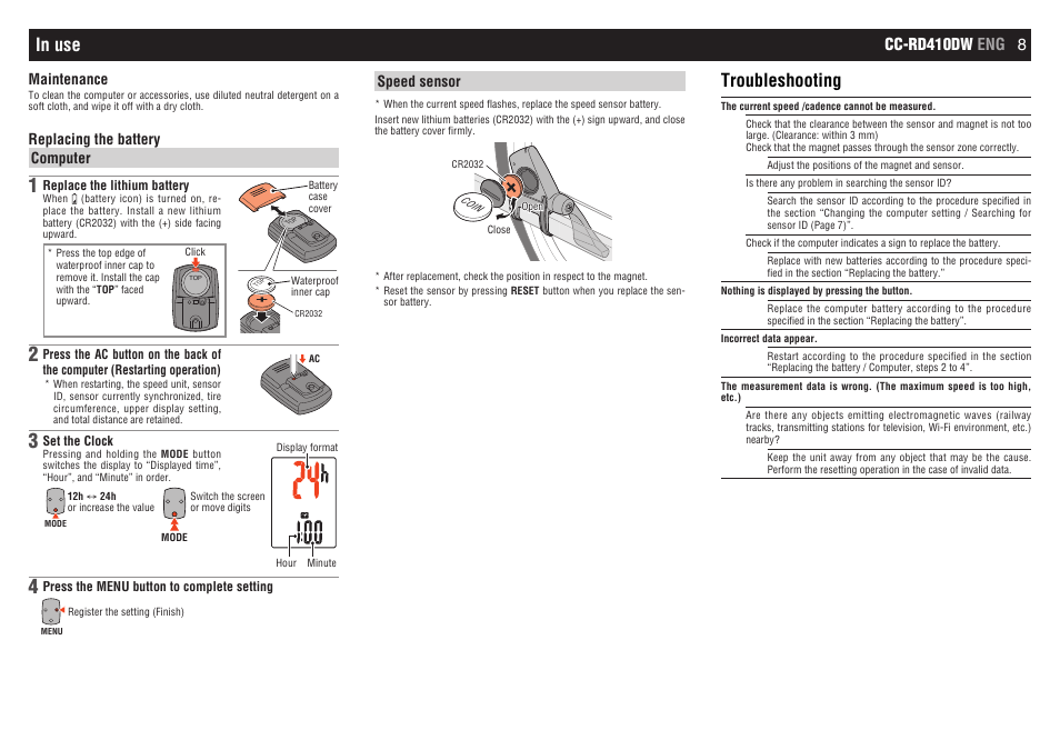 Troubleshooting, Cc-rd410dw eng 8 | CatEye CC-RD410DW [Strada Digital Wireless] User Manual | Page 8 / 9