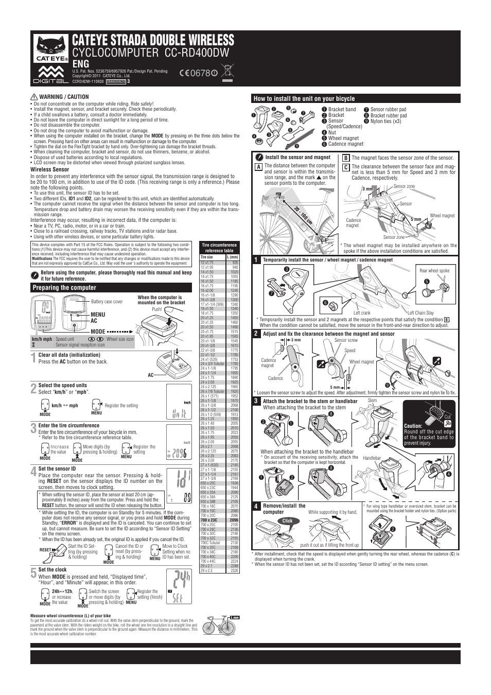 CatEye CC-RD400DW [Strada Double Wireless] User Manual | 2 pages