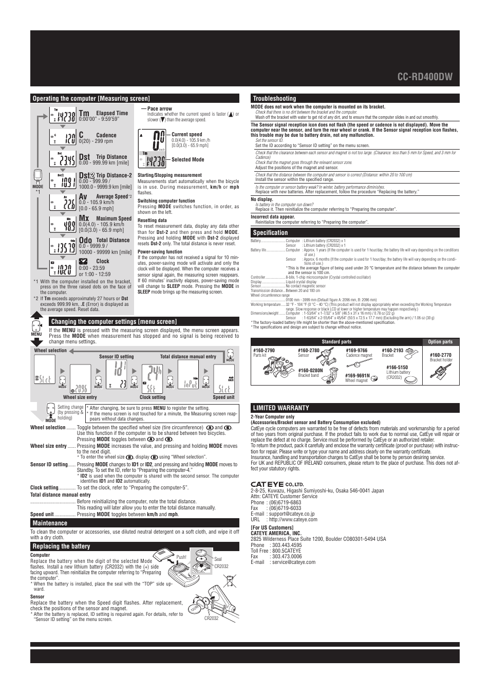 Eng cc-rd400dw | CatEye CC-RD400DW [Strada Double Wireless] User Manual | Page 2 / 2
