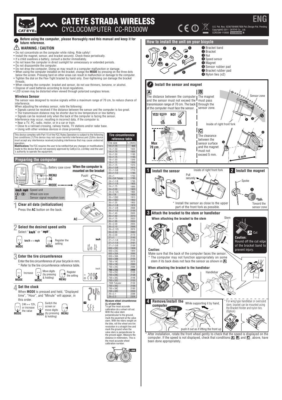 CatEye CC-RD300W [Strada Wireless] User Manual | 2 pages