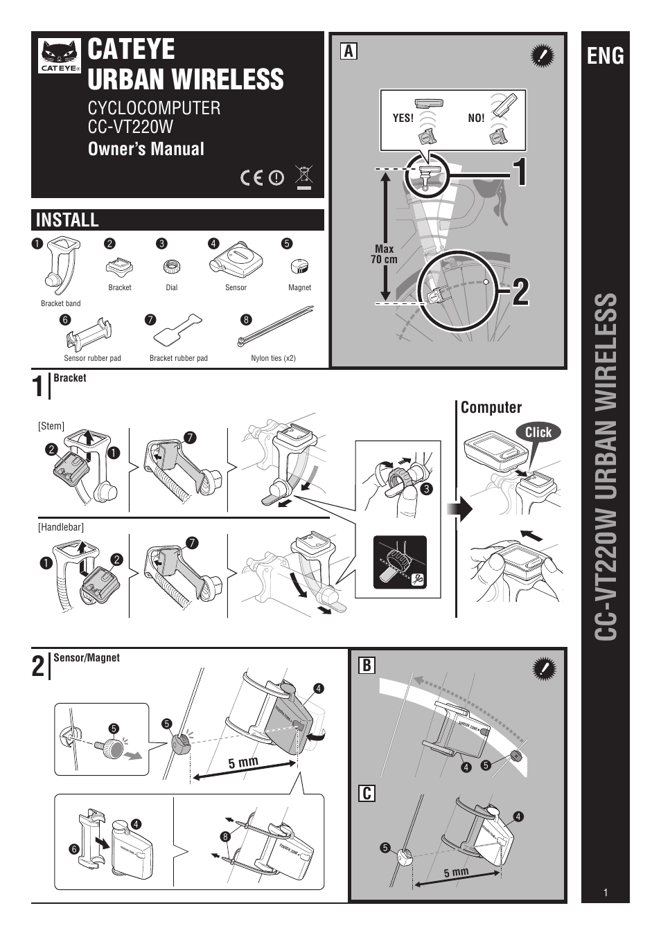 CatEye CC-VT220W [Urban Wireless] User Manual | 3 pages