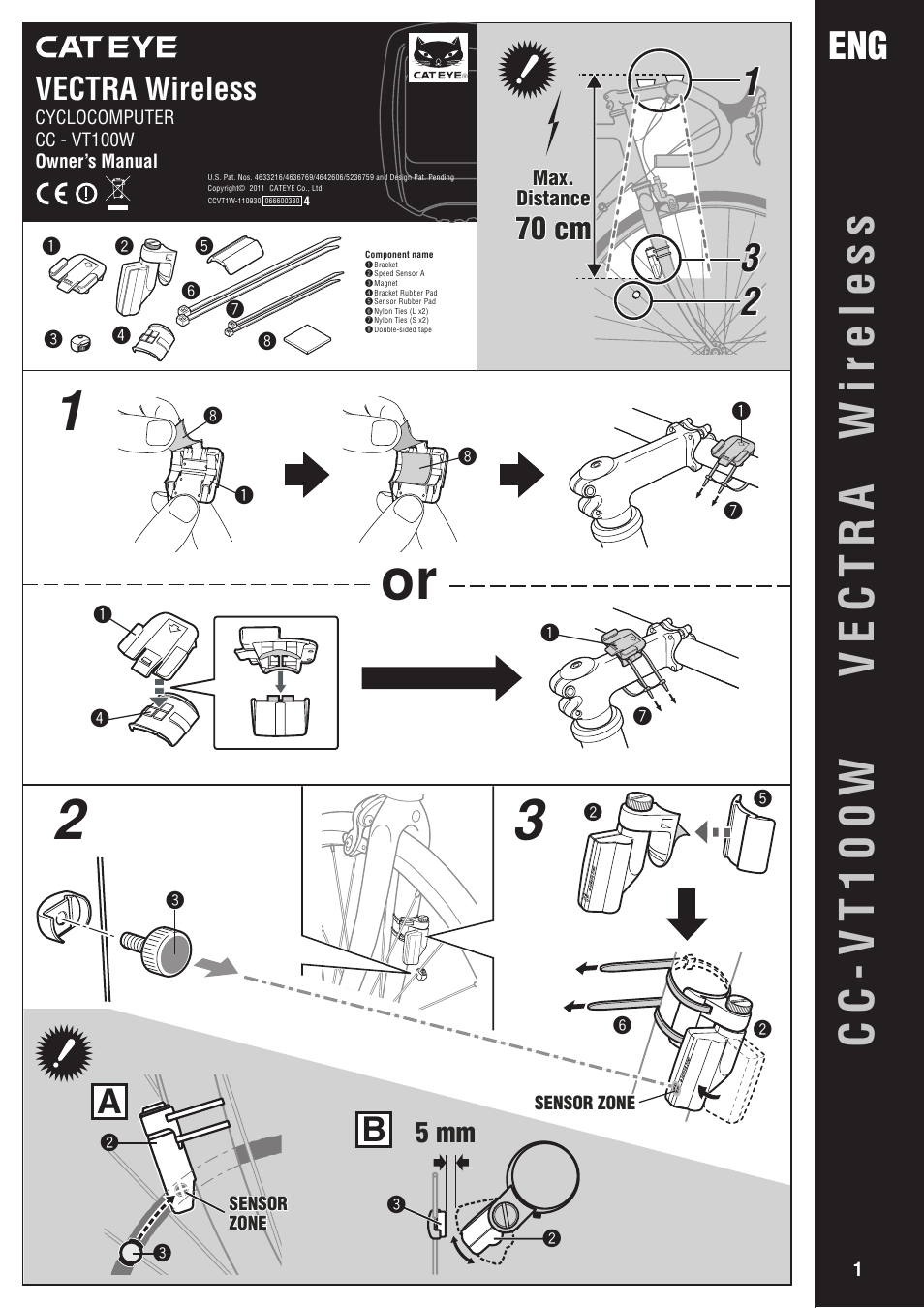 CatEye CC-VT100W [Vectra Wireless] User Manual | 3 pages