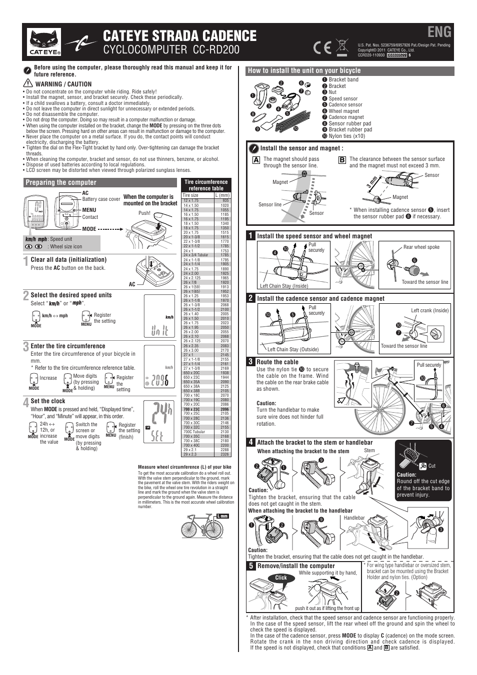 CatEye CC-RD200 [Strada Cadence] User Manual | 2 pages