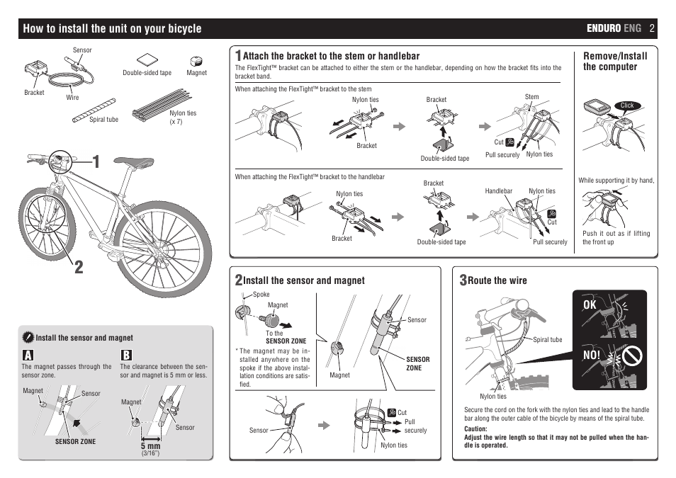 How to install the unit on your bicycle, Ok no | CatEye CC-ED400 [Enduro] User Manual | Page 2 / 4