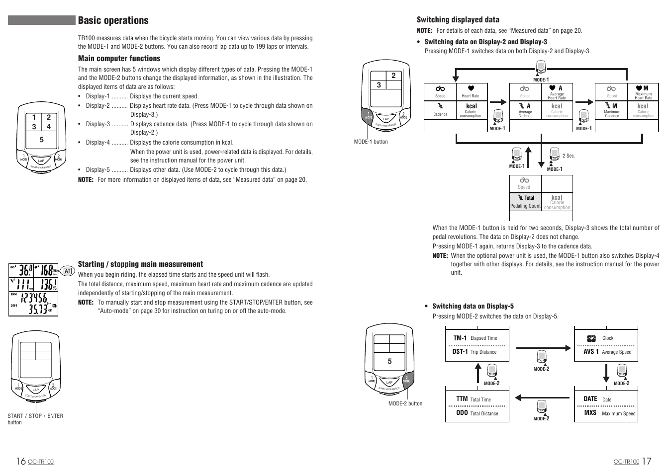 Basic operations | CatEye CC-TR100 User Manual | Page 10 / 28