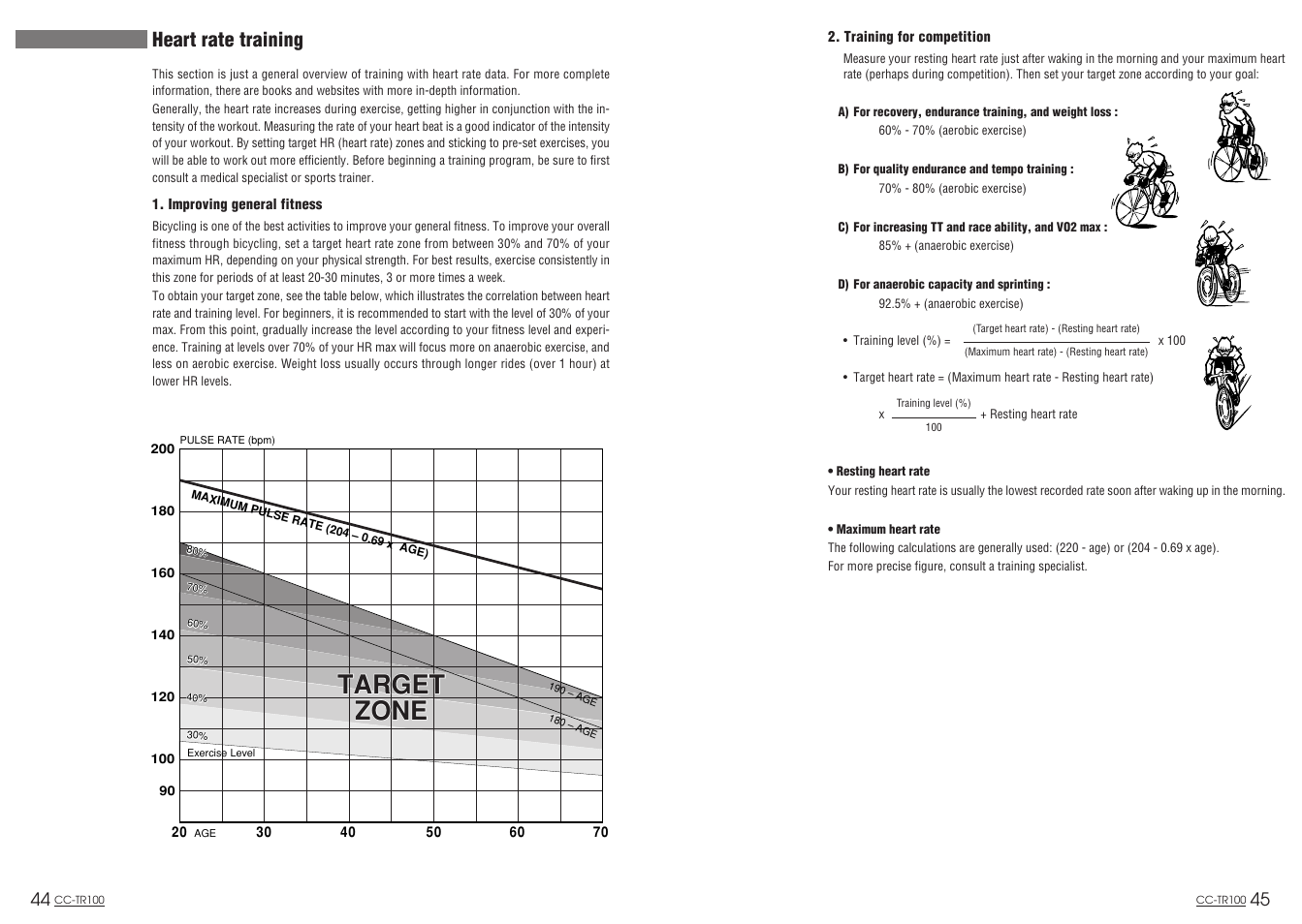 Target zone target zone, Heart rate training | CatEye CC-TR100 User Manual | Page 24 / 28