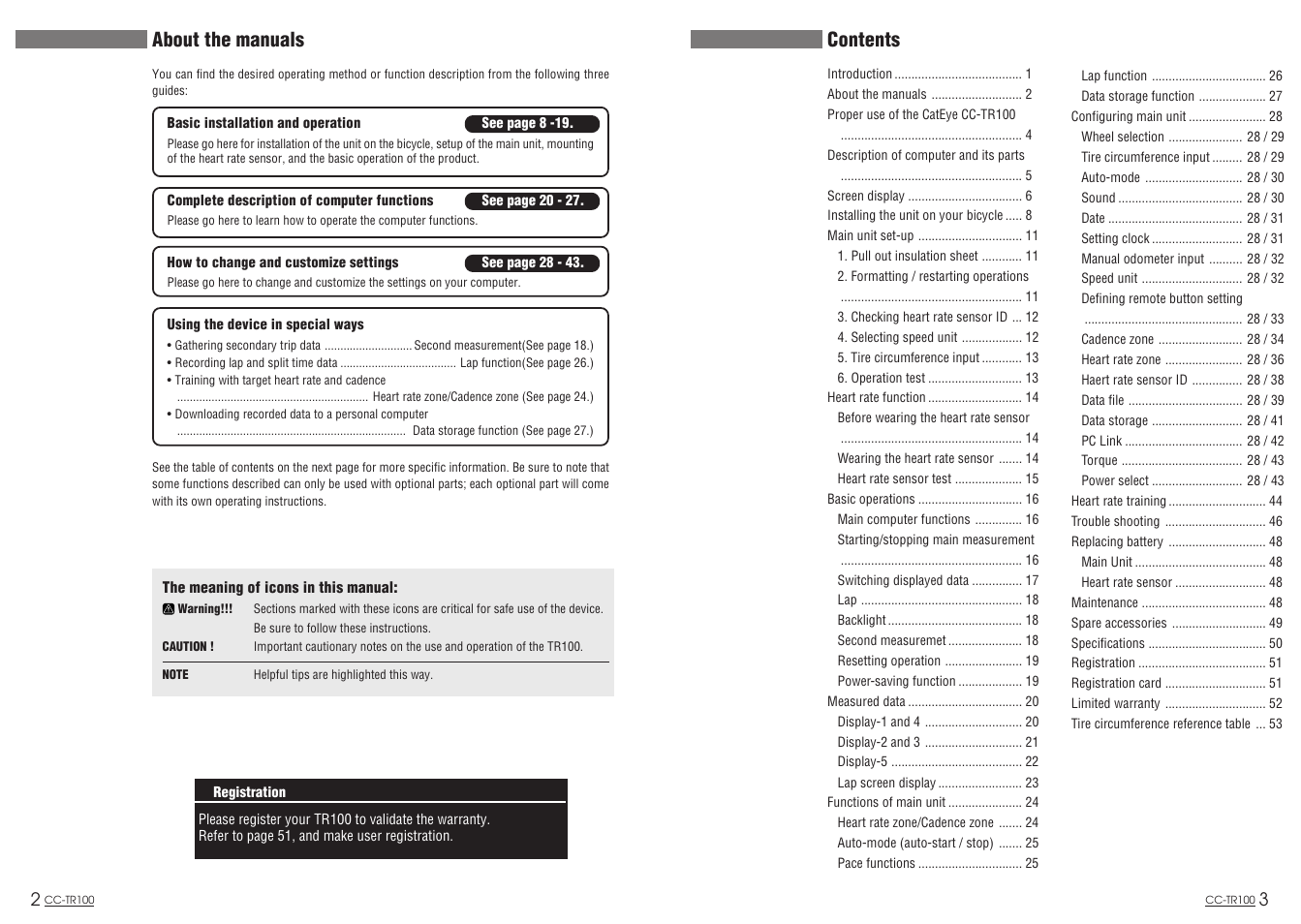 CatEye CC-TR100 User Manual | Page 3 / 28
