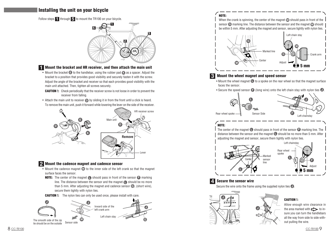 Installing the unit on your bicycle, 5 mm | CatEye CC-TR100 User Manual | Page 6 / 28