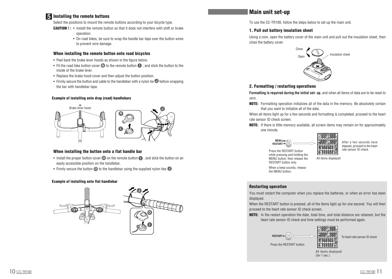 Main unit set-up | CatEye CC-TR100 User Manual | Page 7 / 28