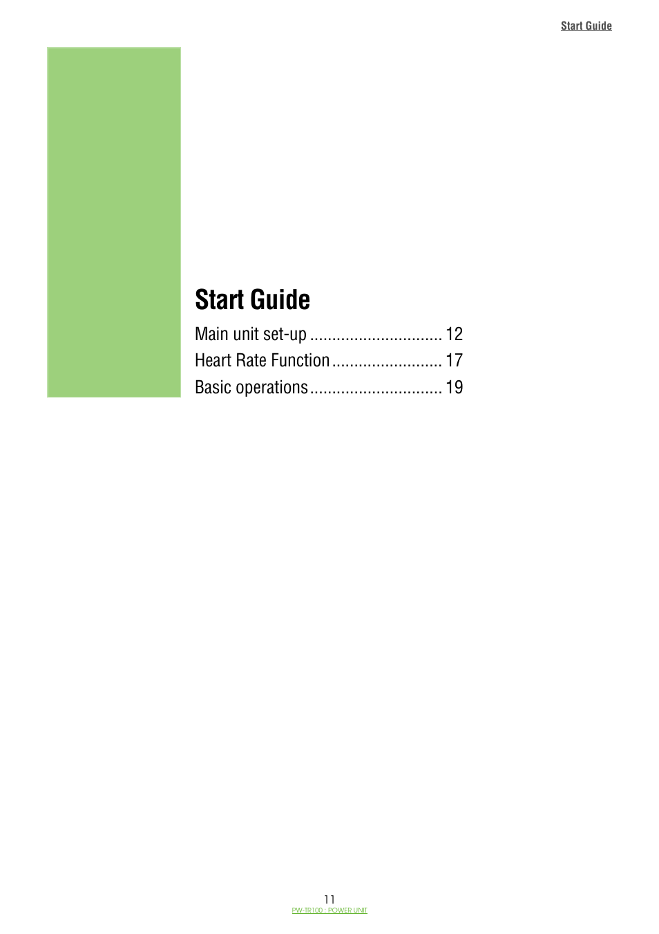 Start guide | CatEye PW-TR100 Power Unit User Manual | Page 11 / 69