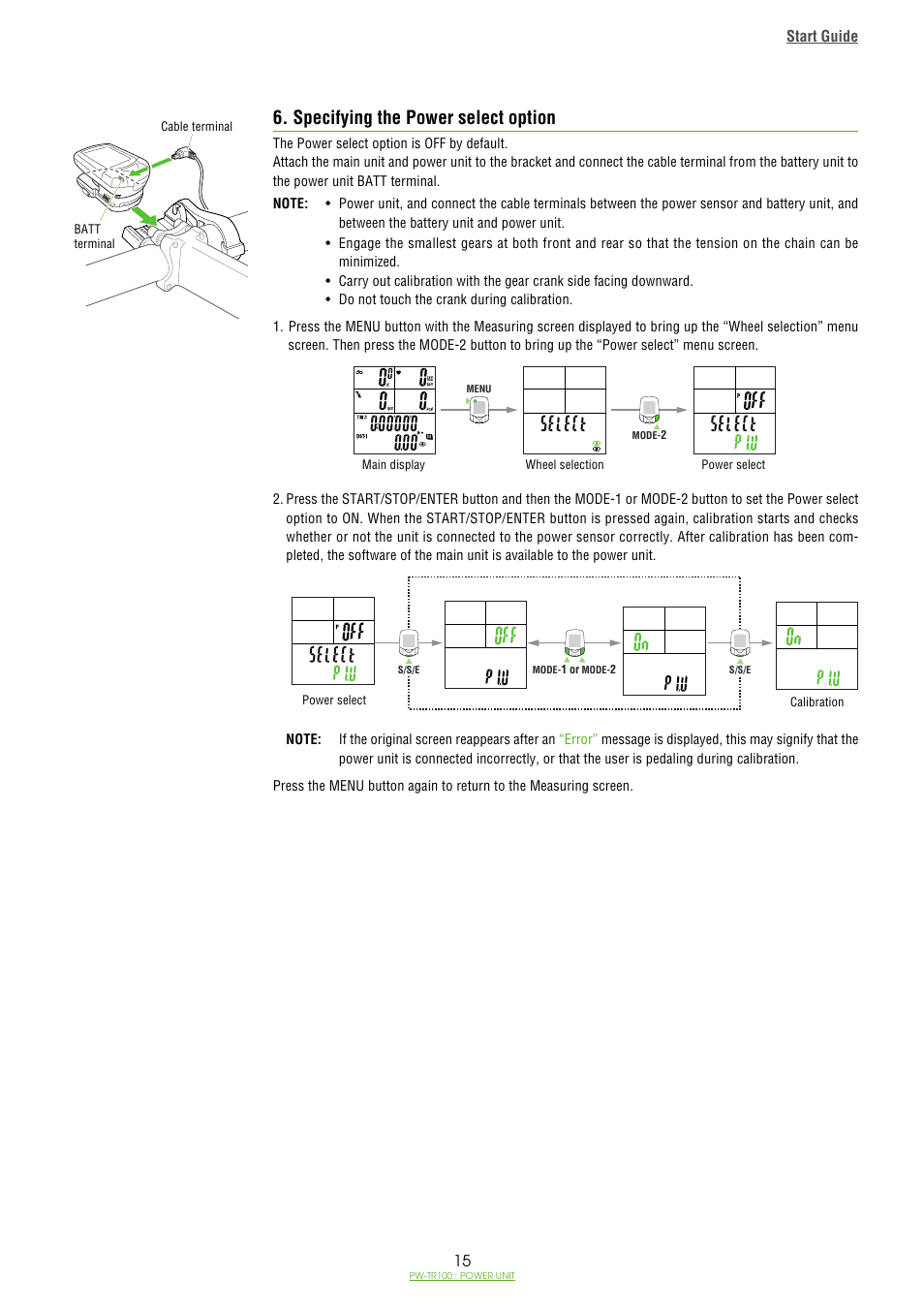 Specifying the power select option | CatEye PW-TR100 Power Unit User Manual | Page 15 / 69