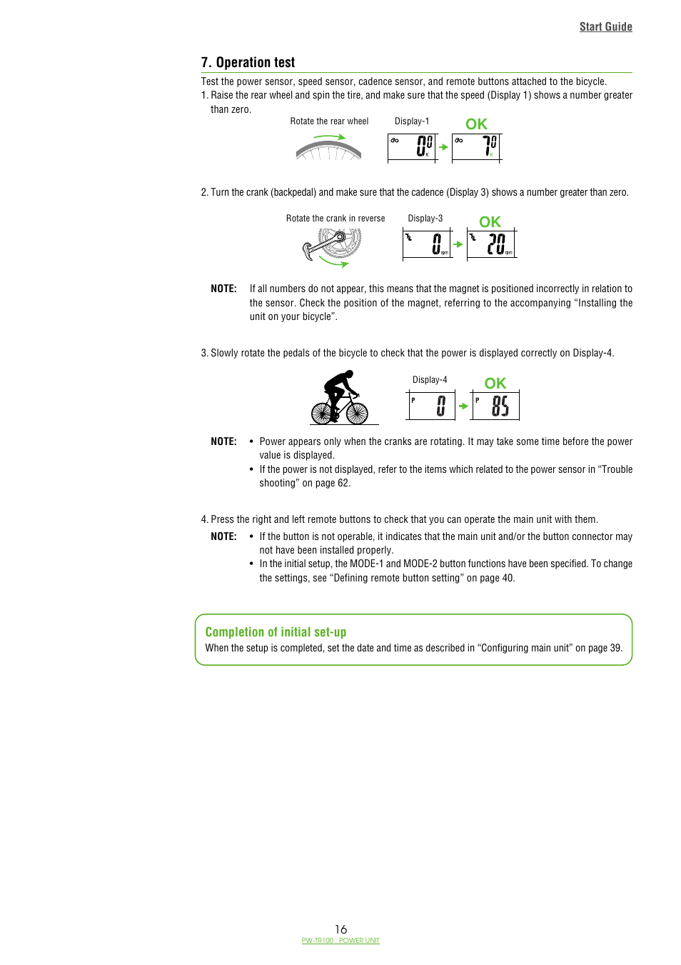 Operation test | CatEye PW-TR100 Power Unit User Manual | Page 16 / 69