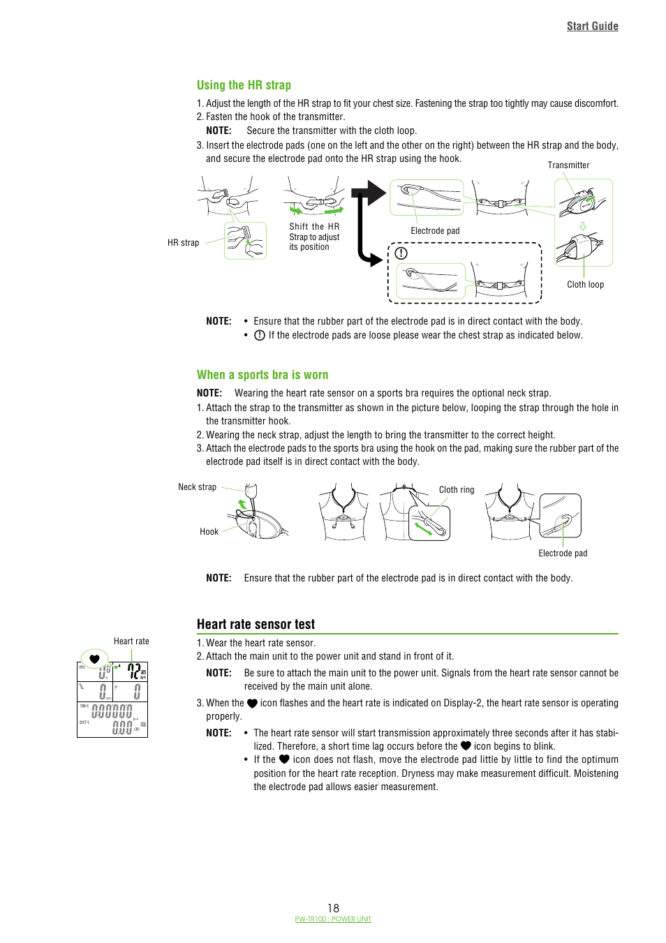 Heart rate sensor test | CatEye PW-TR100 Power Unit User Manual | Page 18 / 69