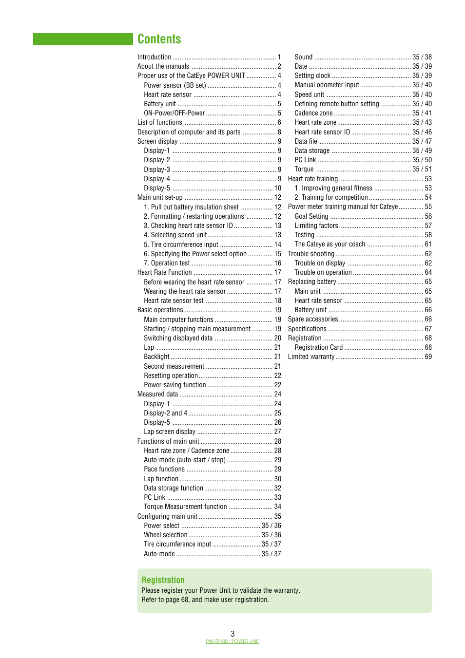 CatEye PW-TR100 Power Unit User Manual | Page 3 / 69