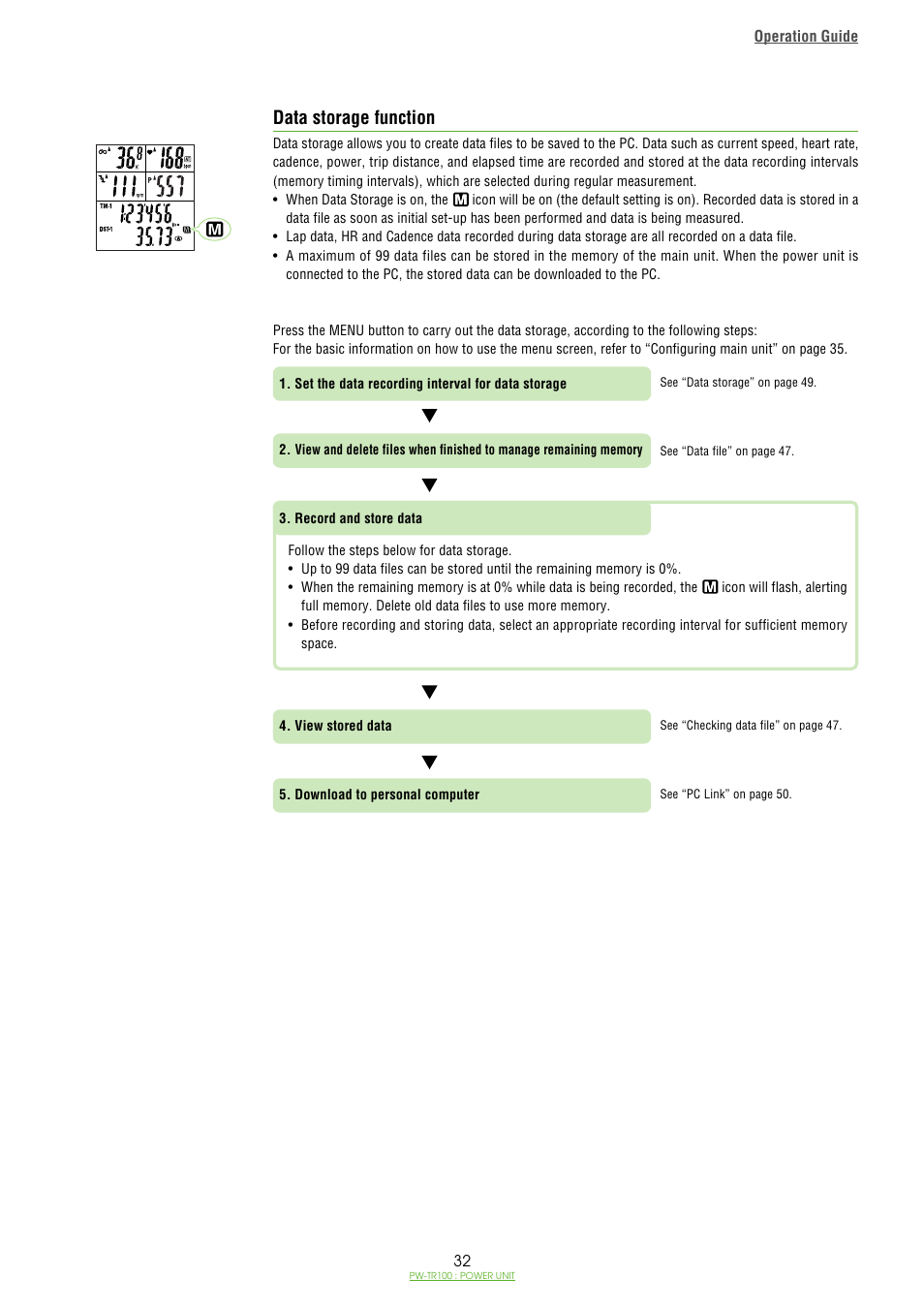 Data storage function | CatEye PW-TR100 Power Unit User Manual | Page 32 / 69