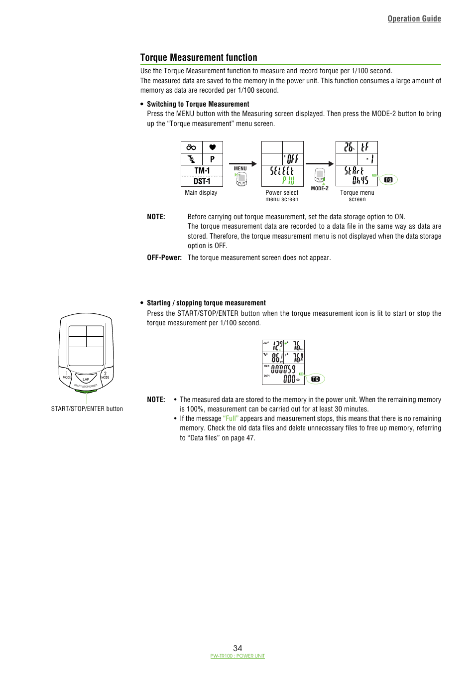 Torque measurement function | CatEye PW-TR100 Power Unit User Manual | Page 34 / 69