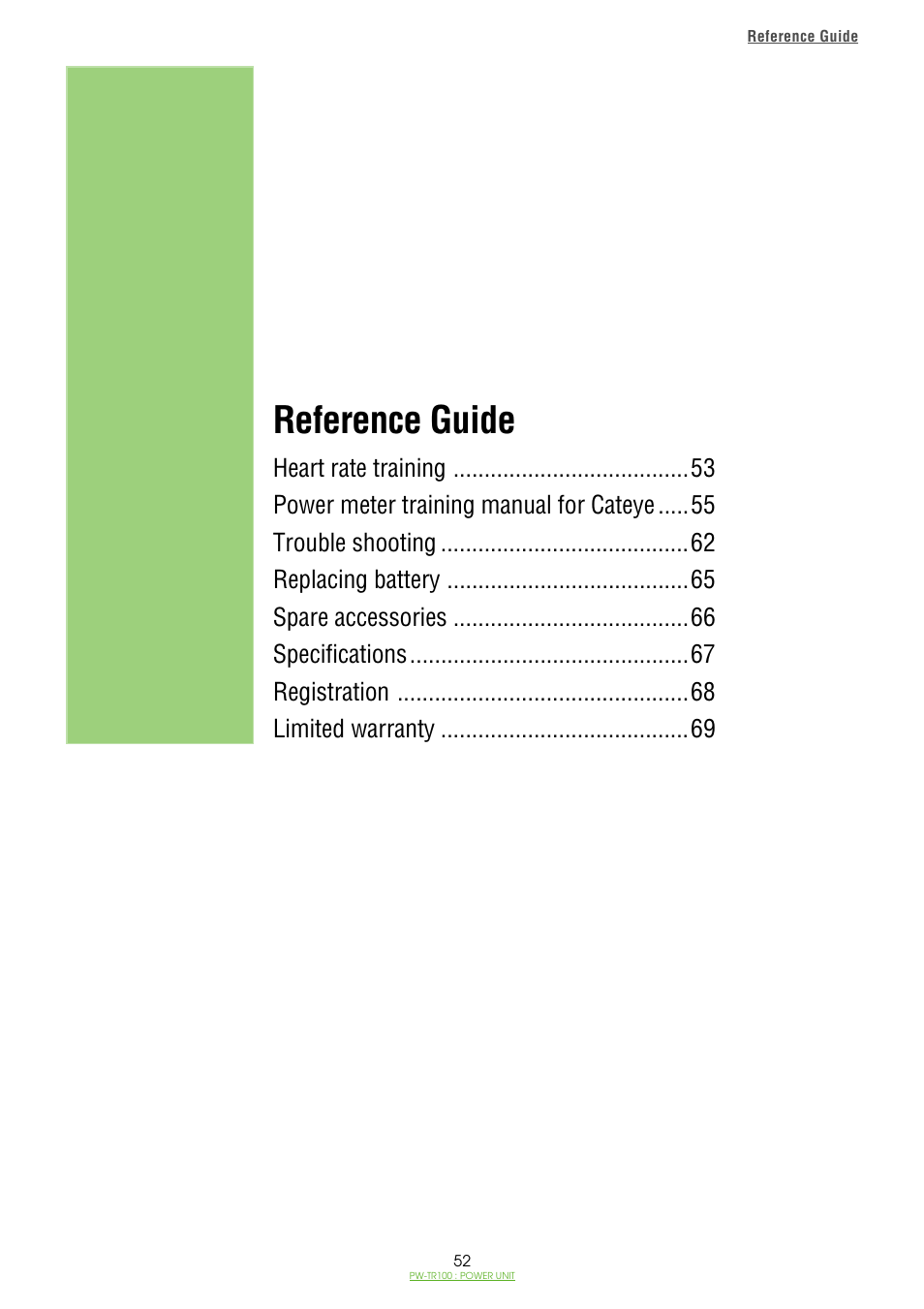 Reference guide | CatEye PW-TR100 Power Unit User Manual | Page 52 / 69