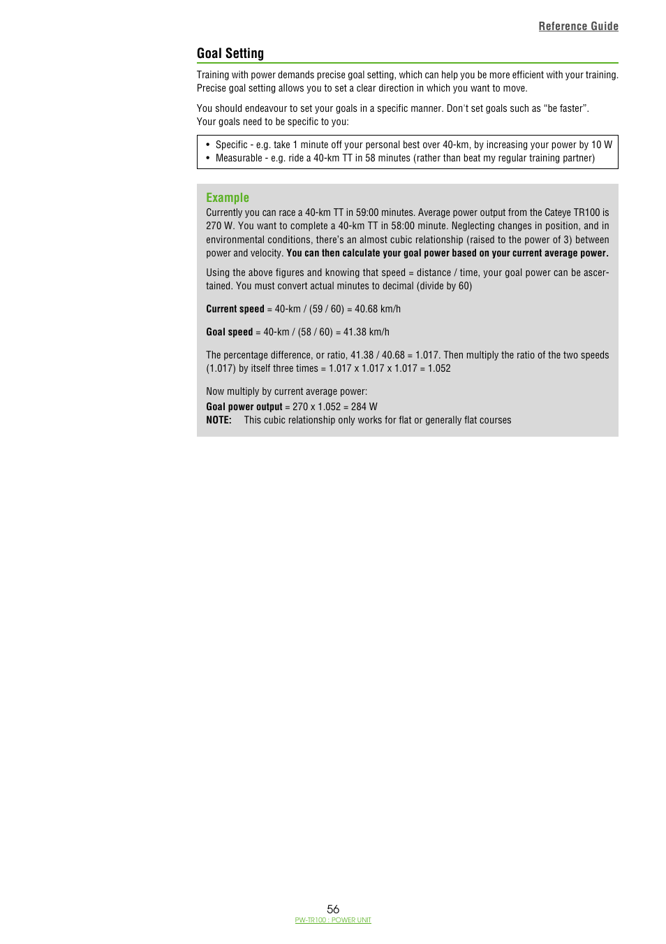 Goal setting, Power meter training manual for cateye | CatEye PW-TR100 Power Unit User Manual | Page 56 / 69