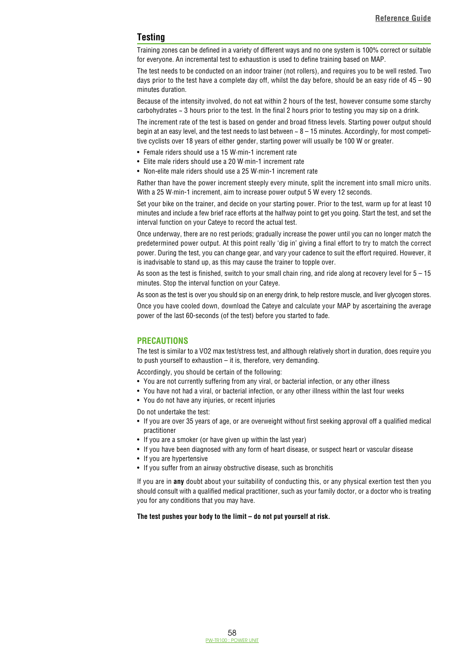 Testing | CatEye PW-TR100 Power Unit User Manual | Page 58 / 69