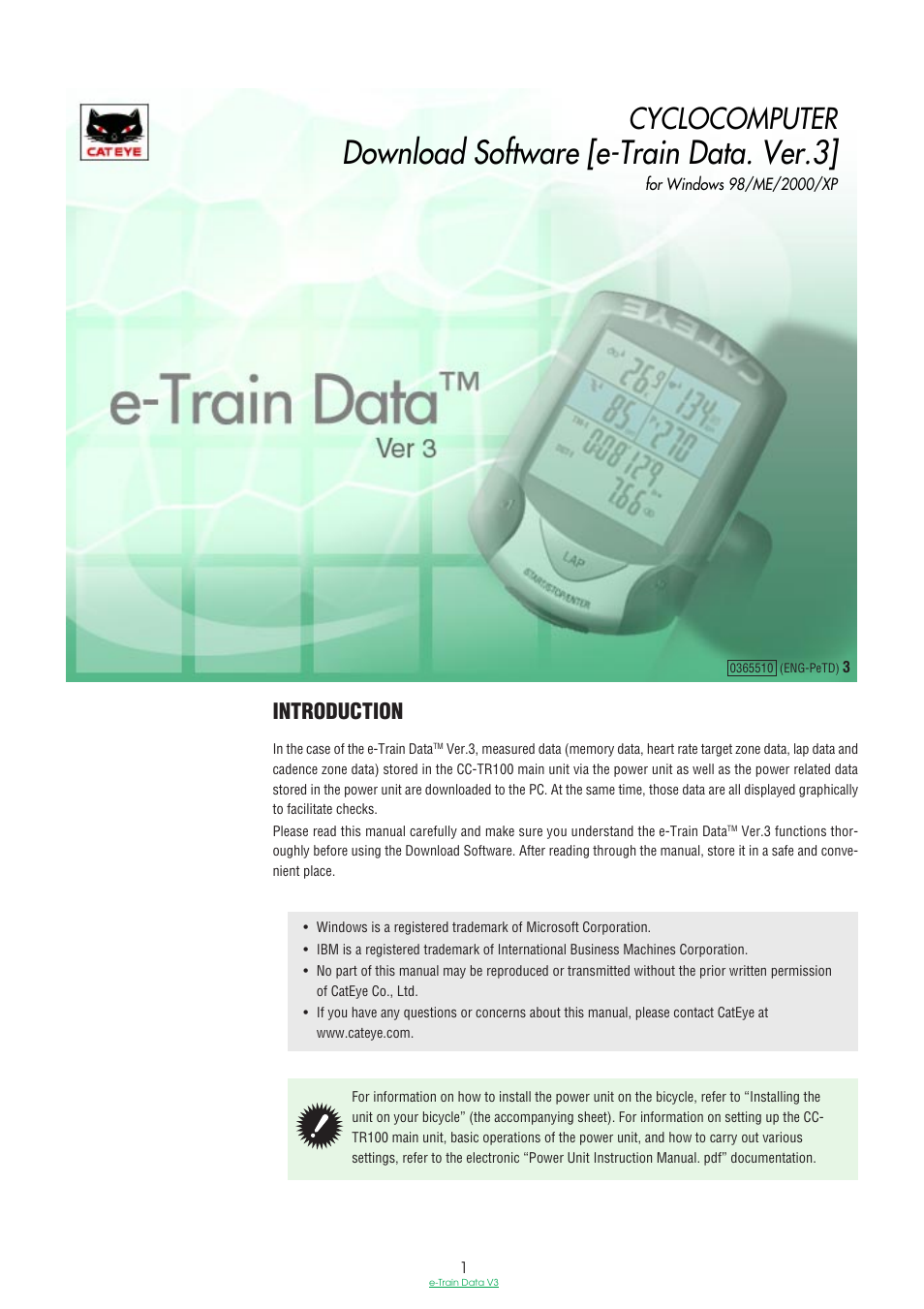 CatEye e-TrainData™ Ver.3 [Power Unit Edition] User Manual | 53 pages