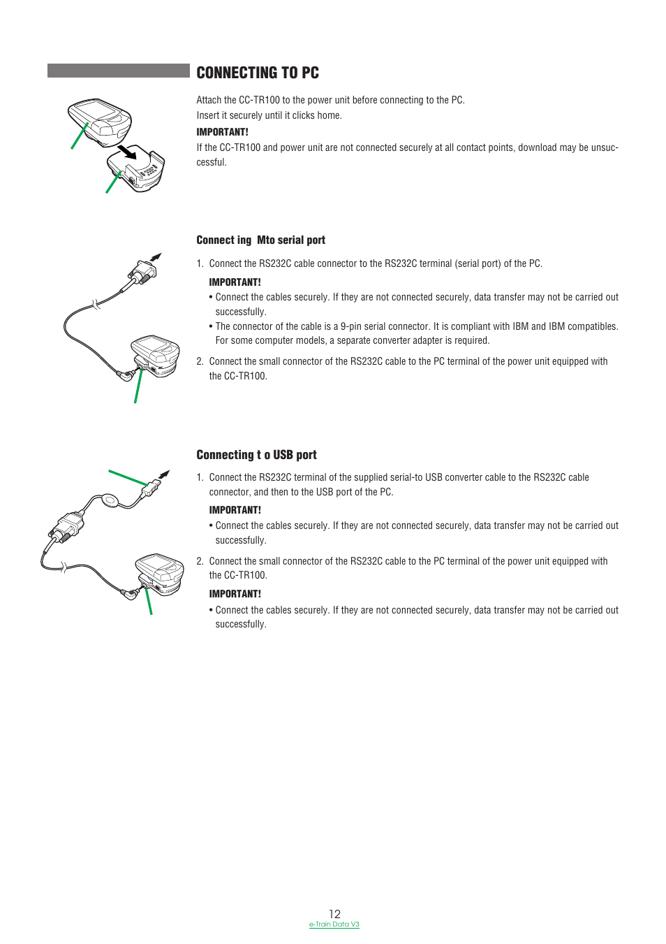 Connecting to pc | CatEye e-TrainData™ Ver.3 [Power Unit Edition] User Manual | Page 12 / 53