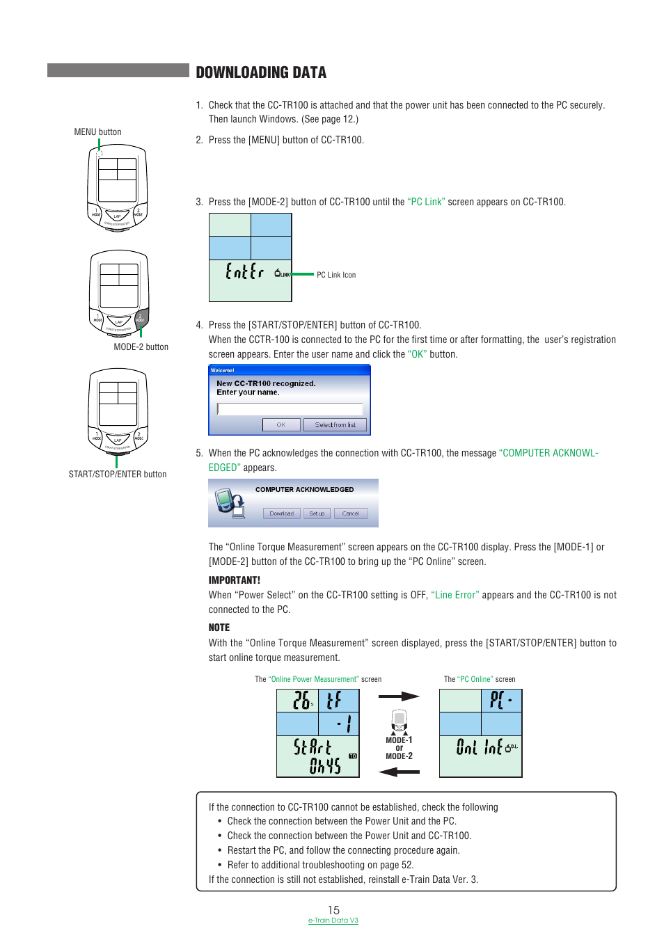 Downloading data | CatEye e-TrainData™ Ver.3 [Power Unit Edition] User Manual | Page 15 / 53