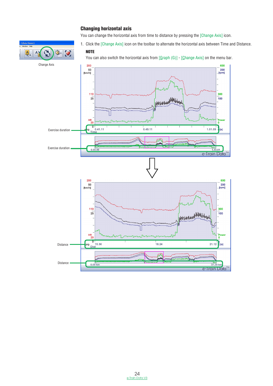 Changing horizontal axis | CatEye e-TrainData™ Ver.3 [Power Unit Edition] User Manual | Page 24 / 53