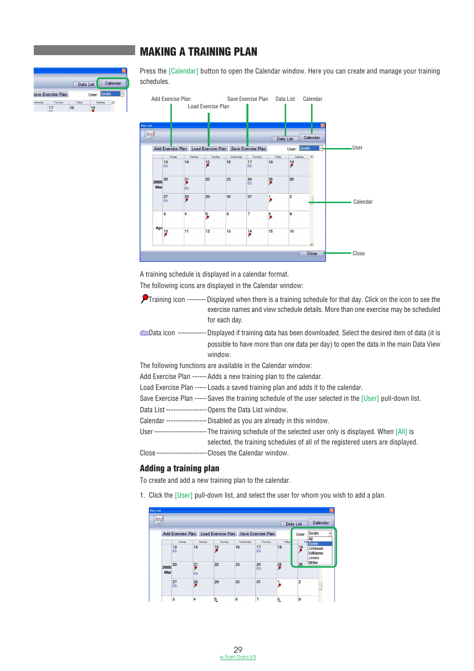 Making a training plan, Adding a training plan | CatEye e-TrainData™ Ver.3 [Power Unit Edition] User Manual | Page 29 / 53