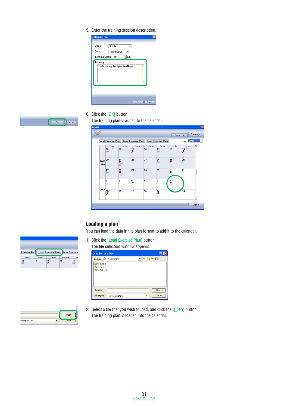 Loading a plan | CatEye e-TrainData™ Ver.3 [Power Unit Edition] User Manual | Page 31 / 53