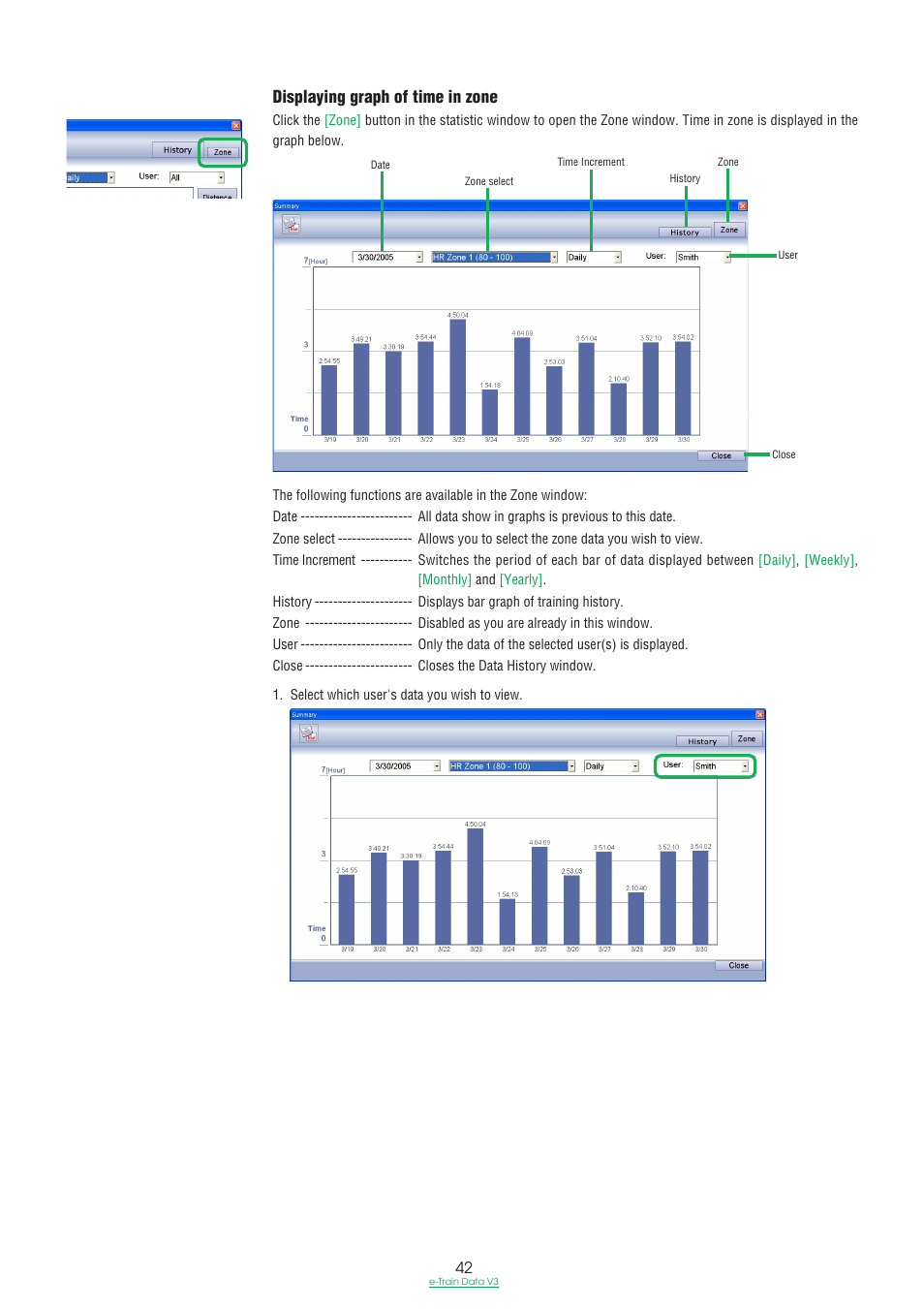 Displaying graph of time in zone | CatEye e-TrainData™ Ver.3 [Power Unit Edition] User Manual | Page 42 / 53