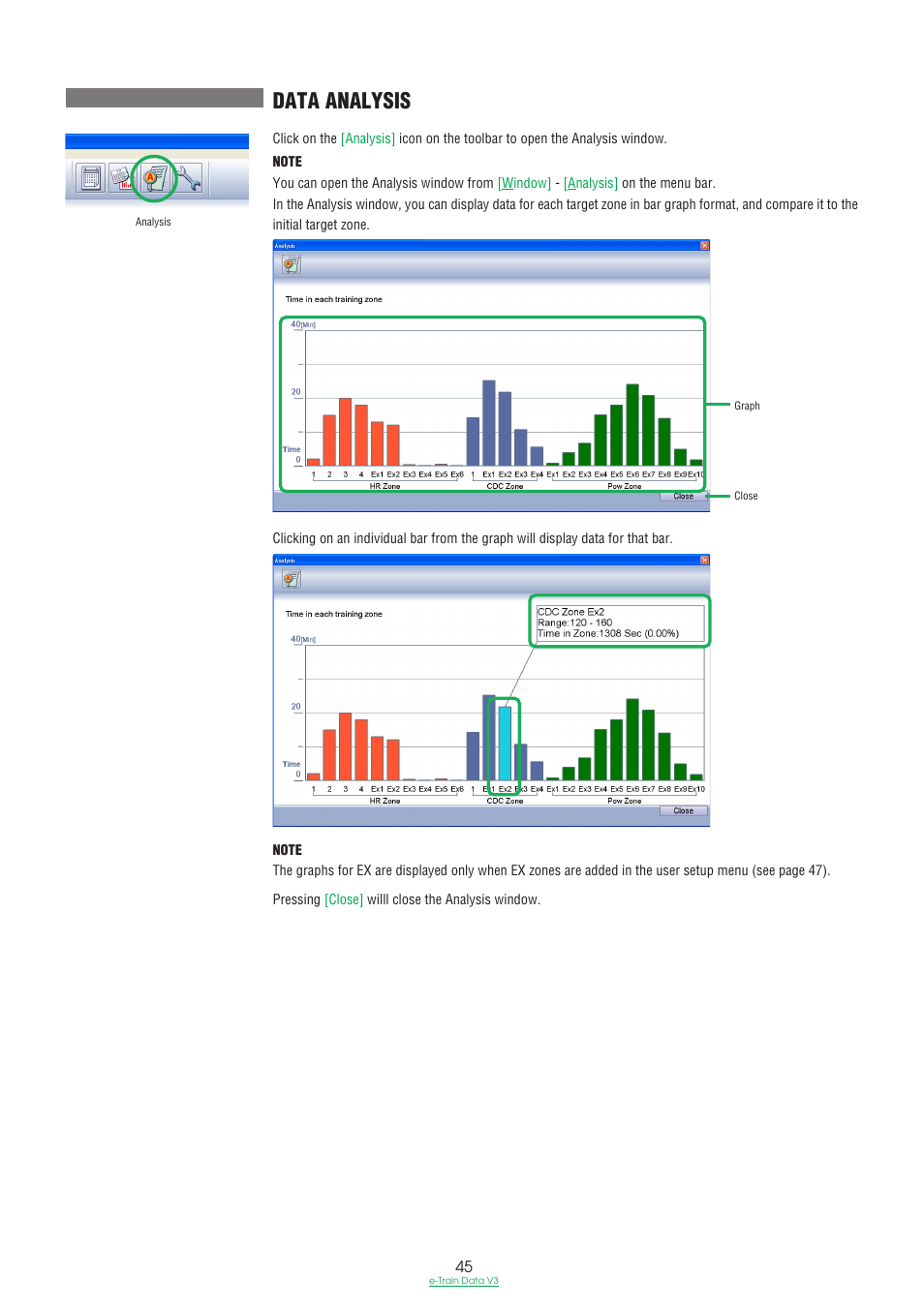 Data analysis | CatEye e-TrainData™ Ver.3 [Power Unit Edition] User Manual | Page 45 / 53
